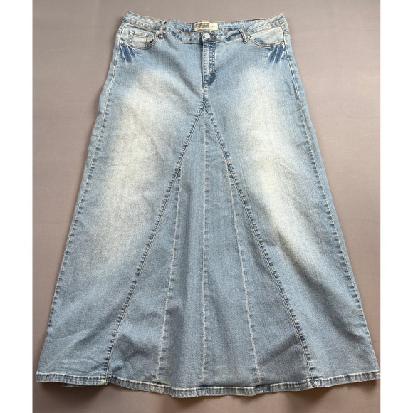 Y2K Route 66 Denim Maxi Skirt Long‎ Jean Skirt Flare Light Wash 15/16 - Picture 1 of 3